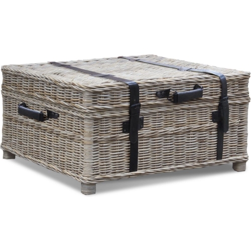 Woven Coffee Table Trunk in Kubu Wicker with Leather Handles & Accents